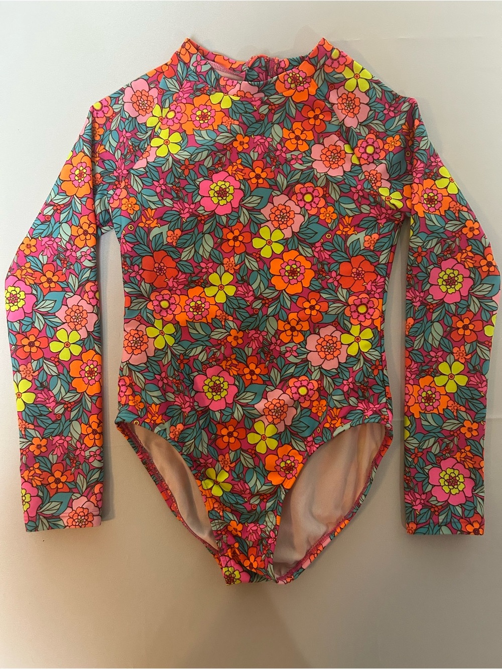 Cat & Jack Girls Floral Long Sleeve One-Piece Swimsuit Multicolor Size S (6/7)